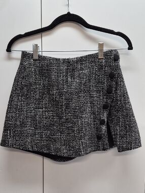 L'Academie Black & White Tweed Mini Skirt with Side Buttons